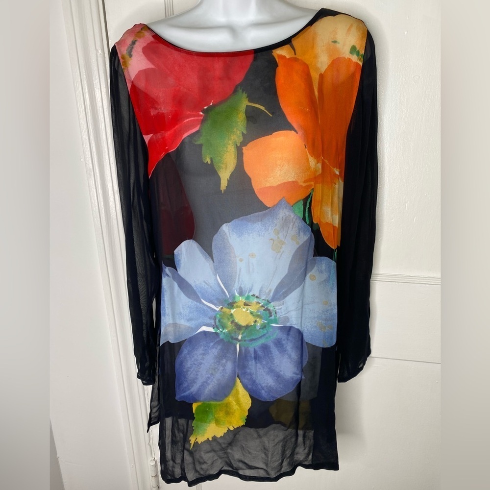 Floral Sheer Black, Red, Orange, Blue Women's Top